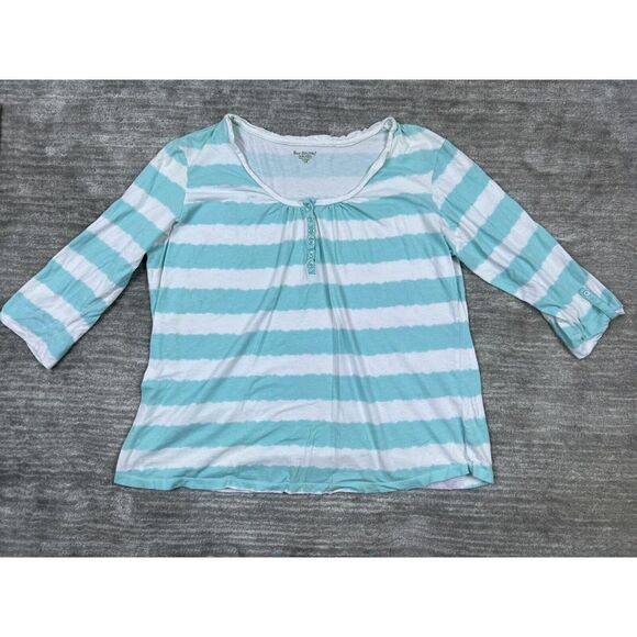 Bay Studio Shirt Womens 1X Blue Striped Henley Neck 3/4 Sleeve 100% Cotton‎ - Picture 1 of 12